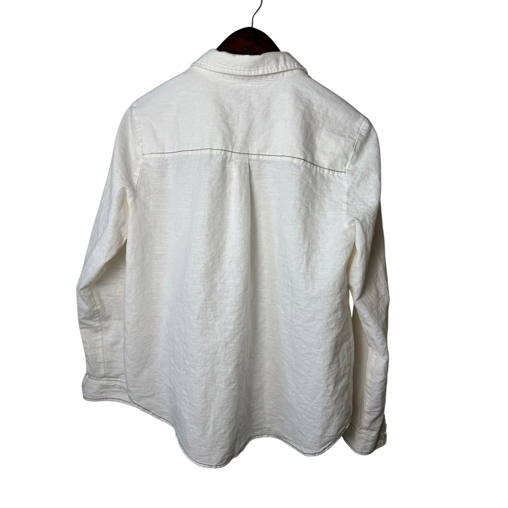 Maeve Anthropologie Contrast Stitch Linen Blend Button Shirt Size Medium - Picture 3 of 5